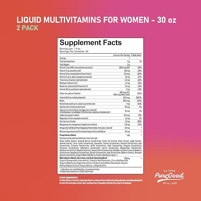 Liquid Multivitamin for Women | 70+ Nutrients High Absorption | B12 Folate Biotin Omega 3 6 7 9 | Energy Mood and Immune Support | Vegan Non-GMO Sugar Free | Mixed Berry | 60 Fl Oz