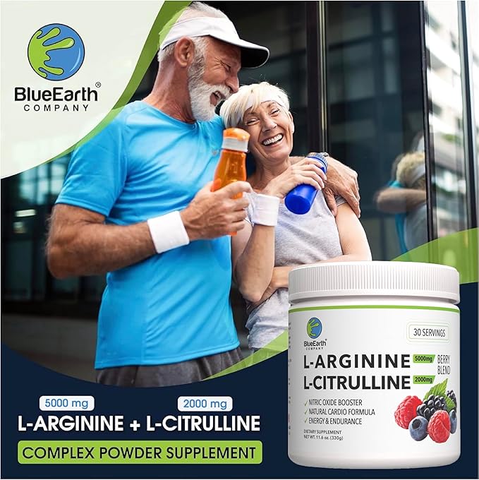 L-Arginine 5000mg + L-Citrulline 2000mg Complex Powder Supplement - Nitric Oxide Booster - Heart Health Blood Flow Energy &amp Endurance - 30 Servings (Berry Blend)