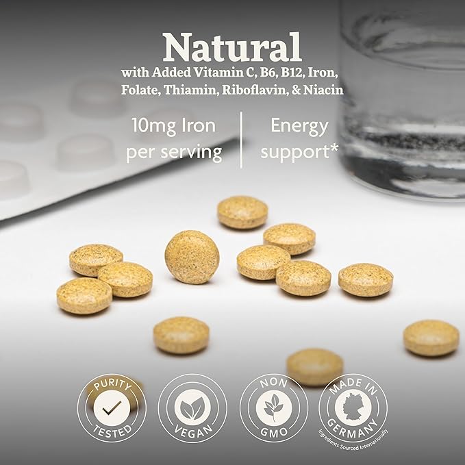 Floradix Iron Tablets - Iron Supplement with B Vitamins Folic Acid Vitamin C &amp More - Energy Support - Vegetarian &amp Gluten-Free - 80 Tablets (80 Servings)