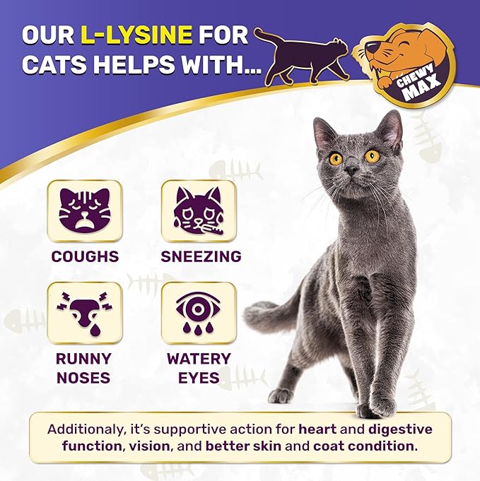 L Lysine for Cats – Gentle Help with Watery Eyes &amp Cough – Breathing Care with Taurine – Vitamins &amp Chicken Flavor for Kittens &amp Senior Pets – 2-Oz x 2 Pack
