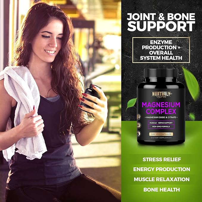 Magnesium Citrate &amp Oxide 500mg Complex Supplement - High Absorption Maximum Strength - Helps Support Bone Density and Strength Muscles Energy and Sleep - 240 Vegan Capsules