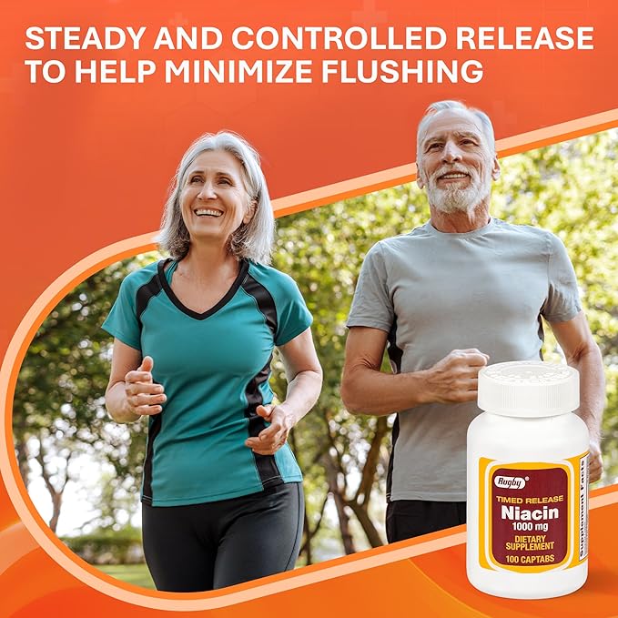 Rugby Timed-Release Niacin 1000mg Dietary Supplement for Adults for Energy Circulation and Metabolism Support 100 Captabs (Pack of 3)