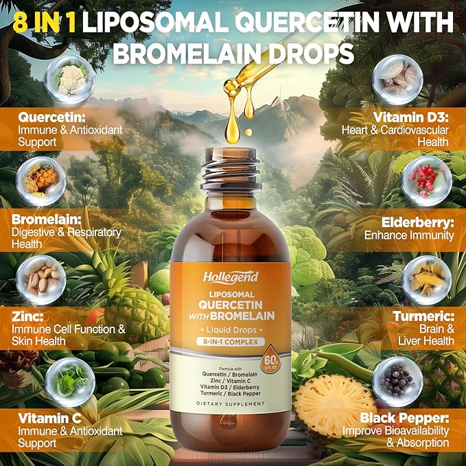 Liposomal L-lysine &amp Quercetin 1000MG Liquid Drops Immunity &amp Overall Health