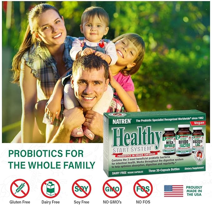Natren Healthy Start System Dairy Free Probiotic Supplement System for Improved Digestion 30 Capsules (Pack of 3)