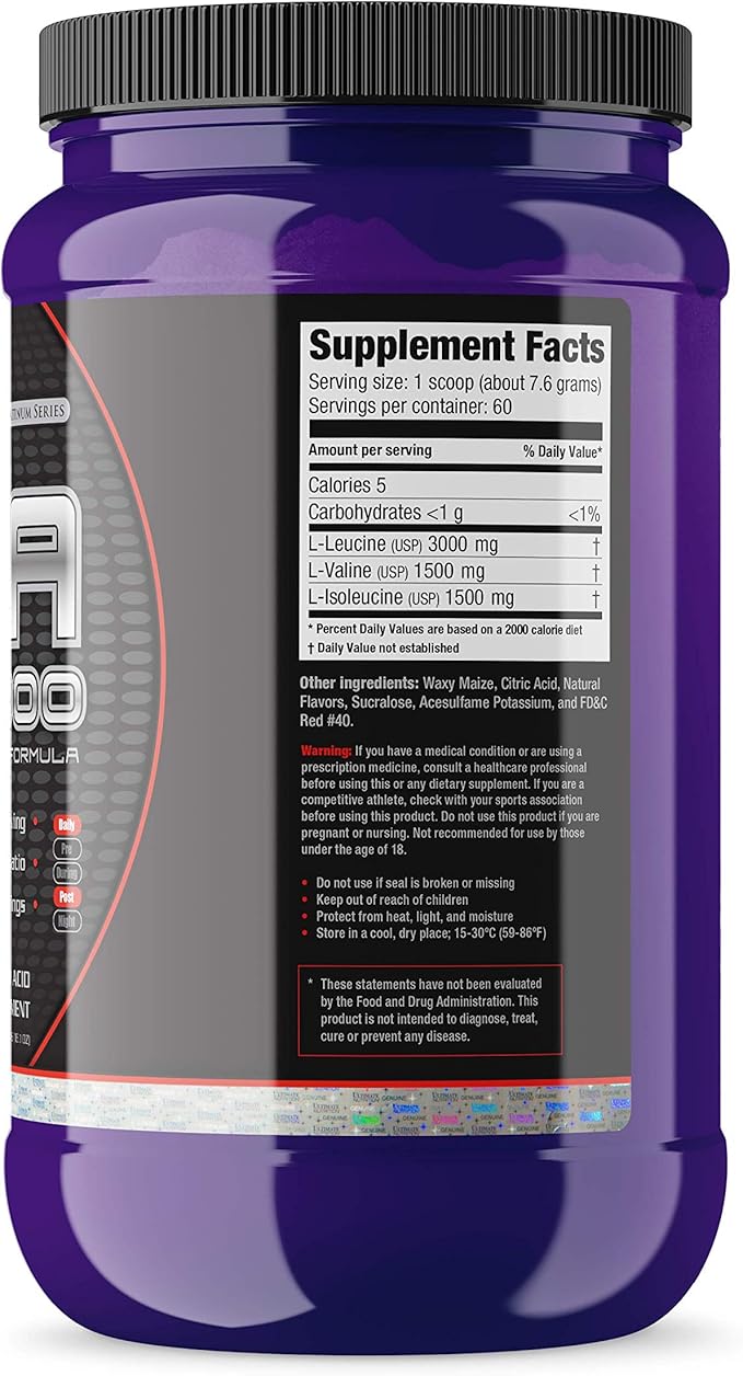 Ultimate Nutrition Flavored BCAA Powder 12000 Post Workout Recovery Drink Amino Acid with Leucine Valine and Isoleucine-Pink Lemonade 60 Servings