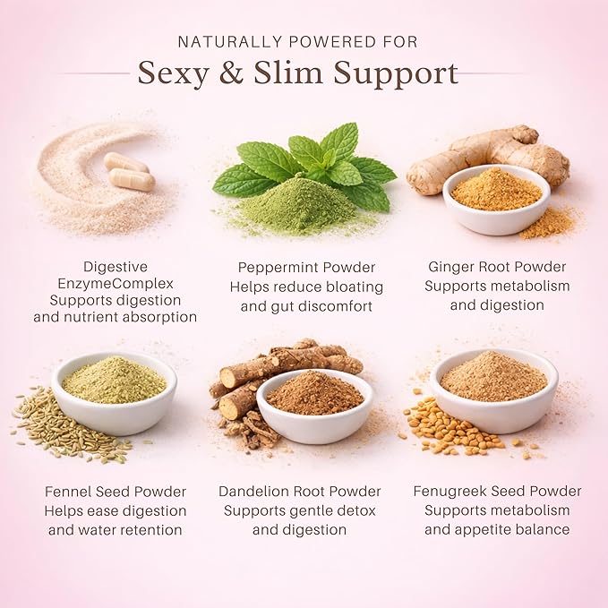 Bloat No More Digestive Enzymes - Sexy and Slim Bloating Relief for Women Helps Debloating and Gas Relief &amp Promotes Digestion with Fenugreek &amp Dandelion - 60 Count