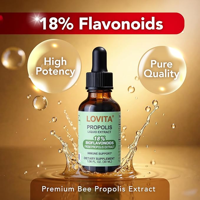 LOVITA 6-Pack Propolis Family Bundle - 3 Liquid Extract Drops &amp 3 Throat Sprays 18% Bioflavonoids High Potency Bee Propolis for Daily Wellness (6 Pc)
