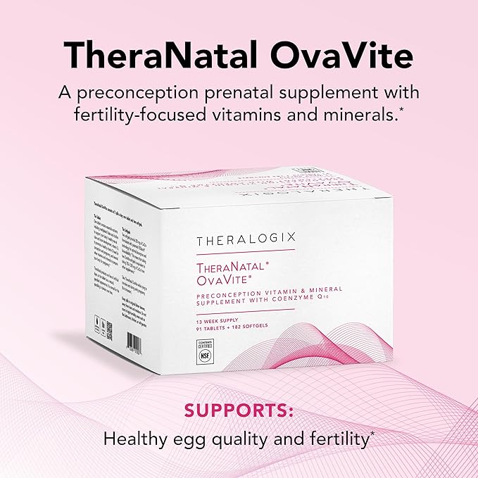 Theralogix TheraNatal OvaVite Preconception Vitamins - 13-Week Supply - Prenatal Vitamins &amp Fertility Supplement for Women with CoQ10* - NSF Certified - 91 Tabs 182 Softgels (91 Servings)