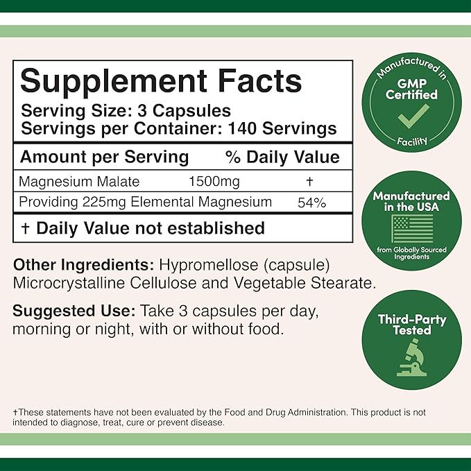 Magnesium Malate Capsules (420 Count) - 1500mg Per Serving (Magnesium Bonded to Malic Acid) Third Party Tested Vegan Friendly Gluten Free by Double Wood Supplements (Pack of 2)
