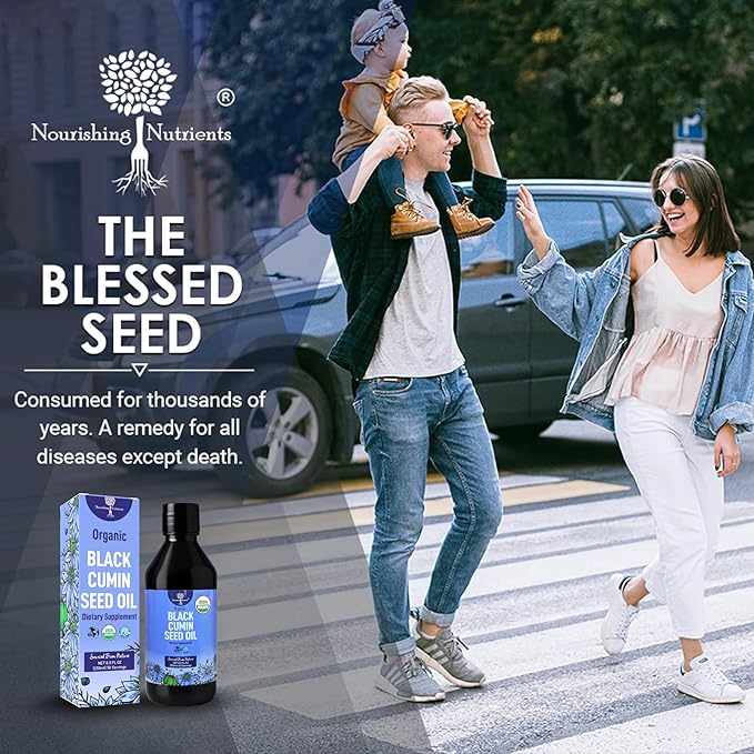 Organic Black Cumin Seed Oil-USDA-Cold Pressed –up to 6X Stronger Thymoquinone - Pure Nigella Sativa Cumin Seeds -Premium Supplement for Immune Support Skin &amp Hair (8.5 fl oz)