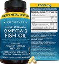 Viva Naturals Omega 3 Fish Oil Supplement for Women and Men - 2500 mg Triple Strength Fish Oil Pills with Re-Esterified Omega 3 Fatty Acids Including EPA DHA DPA - 240 Pescatarian-Friendly Softgels