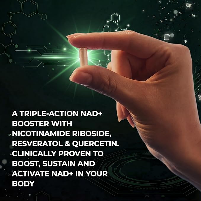 Advanced NAD+ Complex - NMNH Supplement Alternative - 50 Day Supply - Triple Action NAD+ Supplement - Nicotinamide Riboside - Resveratrol - Quercetin - Third-Party Tested - Made in USA