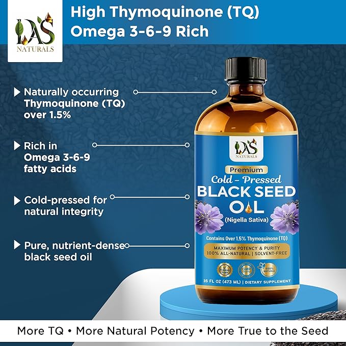 Black Seed Oil 16oz Premium Cold-Pressed Black Cumin Seed Oil | Nigella Sativa High Thymoquinone Omega 3 6 9 | 100% Pure Unrefined Liquid Non-GMO Vegan