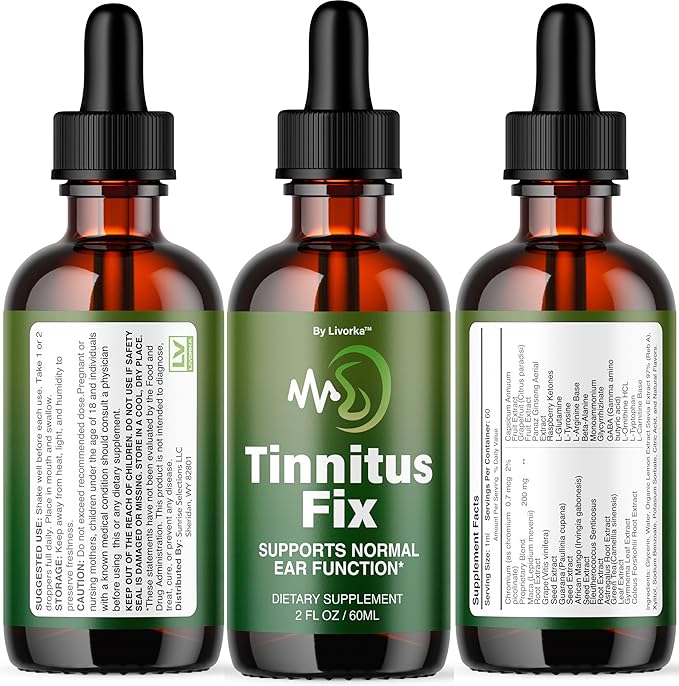 (3 Pack) TinnitusFix Drops - Official TinnitusFix Advanced Liquid Hearing Support Drop All Natural TinnitusFix Supplement Vitamins for Ear &amp Hearing Wellness Support Reviews 3 Bottles for 3 Mont