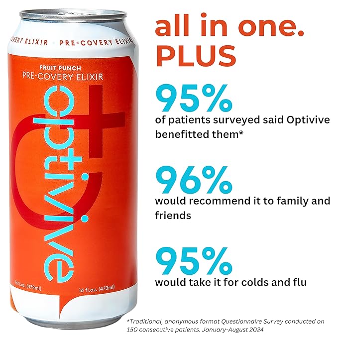 Optivive Pre-covery Elixir Clear Liquid Nutrition Pre Surgery Drink Post Op Surgery Essentials Chemotherapy Must Haves for Women and Men Colonoscopy Prep Drink Fruit Punch Flavor 16oz (12 Pack)