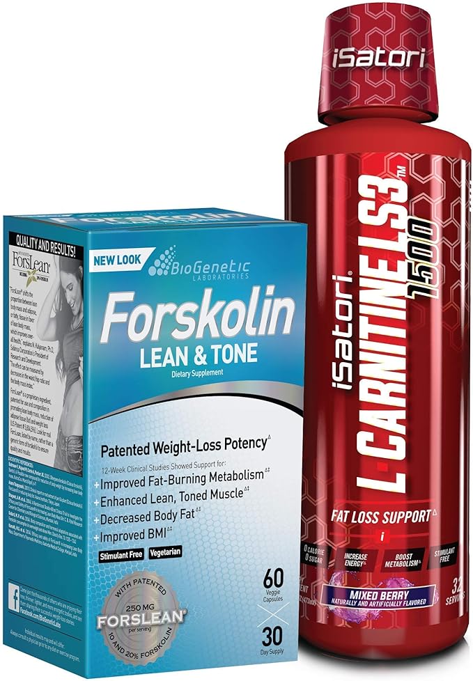 iSatori L-Carnitine LS3 Mixed Berry 1500mg (32 Servings) &amp BioGenetic Labs Forskolin Lean &amp Tone