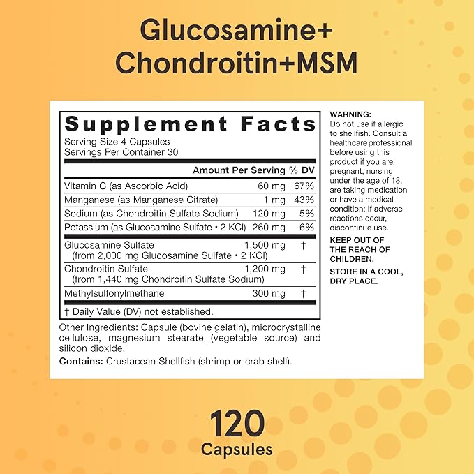 Jarrow Formulas Glucosamine Chondroitin and MSM Capsules Joint Support Supplement with Vitamin C and Manganese Bone &amp Joint Health 120 Capsules 30 Day Supply