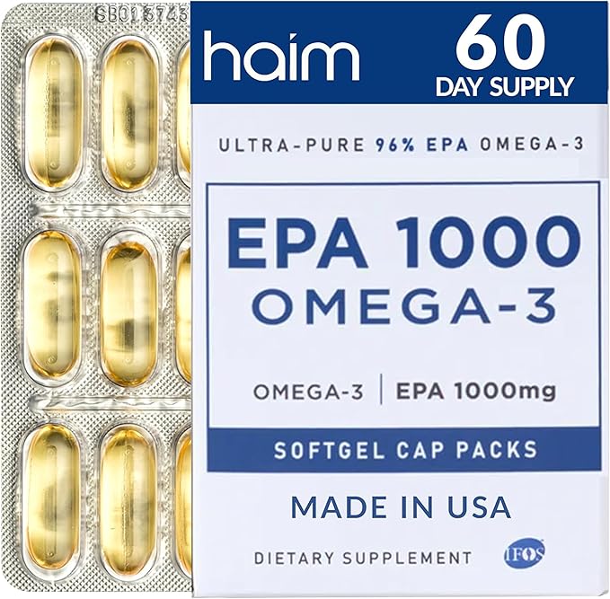 HAIM EPA1000 – High-Potency EPA Fish Oil Supplement – 1000mg Omega-3 for Heart Brain &amp Joint Health – Pure Burpless Capsules – 60 Softgels – Made in USA