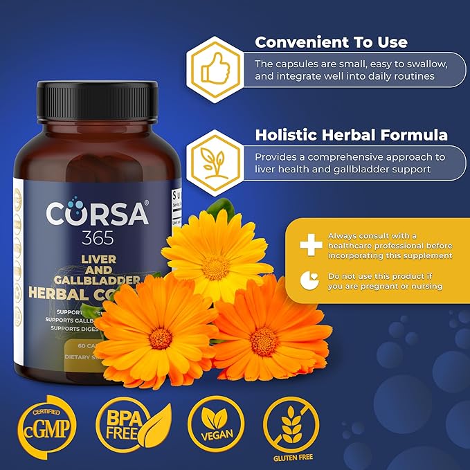 Liver Health and Gallbladder Support Formula - Liver Cleanse Detox &amp Repair Herbal Complex with Rosehips St. John's Wort Chamomile - Gallbladder Liver Supplements for Women Men - 60 Capsules