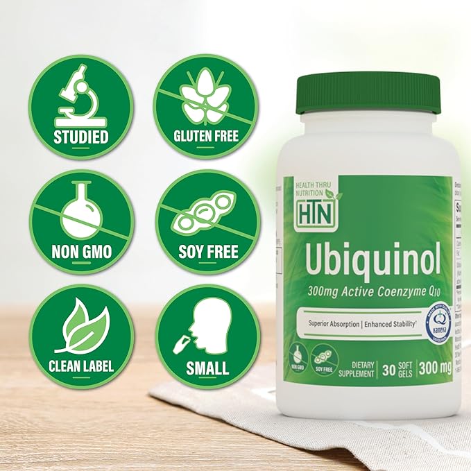 Health Thru Nutrition Ubiquinol 300mg 30 Softgels as Kaneka QH Reduced CoQ-10 | Stabilized - 3rd Party Tested | Enhanced Bioavailability | Cardiovascular &amp Mitochondria Function Support | Non-GMO
