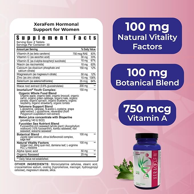 Youngevity XeraFem – Hormonal Support for Women with Vitamins Minerals Maca Root and Grapeseed Extract – Supports Hormonal Balance and Immune Health – 60 Tablets