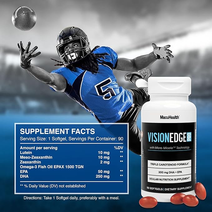 VISION EDGE PRO Eye Supplement for Athletes Formula with Lutein Zeaxanthin and Meso-Zeaxanthin Eye Supplements Omega 3 Essential Carotenoids for Eyes - (90 Softgels 3 Month Supply)