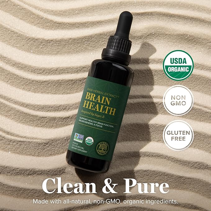 Global Healing Center Brain Health - USDA Organic Brain Supplements for Memory &amp Focus - Nootropics Supplement to Combat Mental Fog Advanced Focus Factor for Adults Extra Strength - 2 Fl Oz