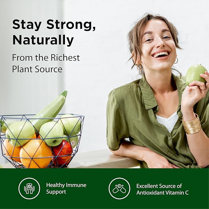 Flora Acerola Powder - Vitamin C &amp Antioxidants - Immune Support Supplement - Organic Non-GMO &amp Vegan - 1.7 oz. Glass Bottle