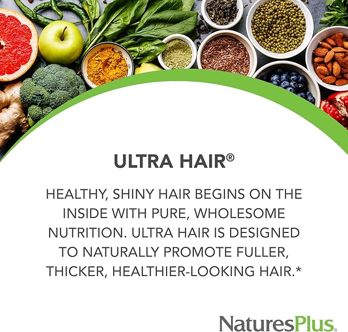 NaturesPlus Ultra Hair - 120 Sustained Release Mini Tablets - Supports Healthy Hair Growth - For Men &amp Women - Gluten Free - 30 Servings