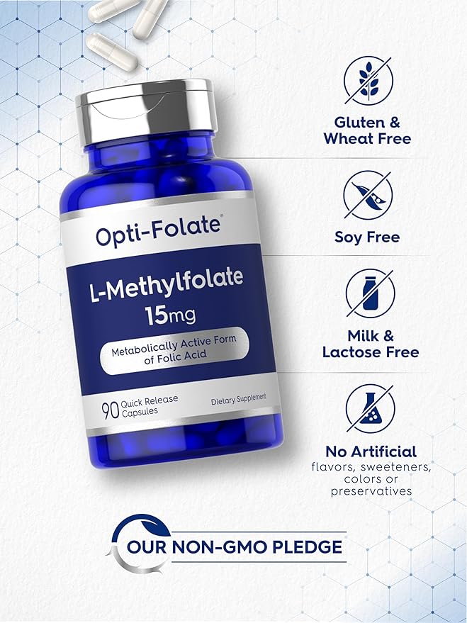 Carlyle L Methylfolate 15mg | 90 Capsules | Max Potency | Optimized and Activated | Non-GMO Gluten Free | Methyl Folate 5-MTHF | by Opti-Folate