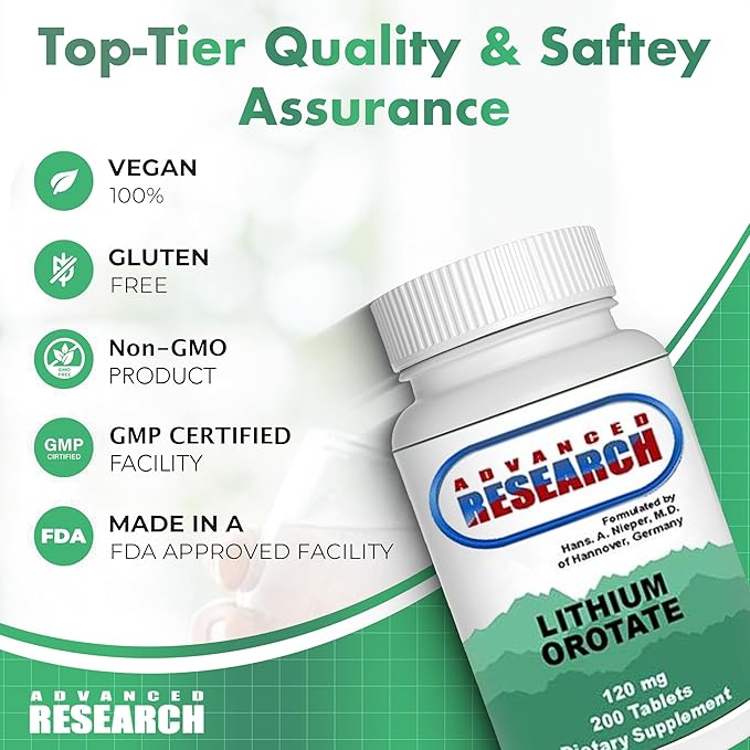 Dr. Hans Nieper Lithium Orotate 5mg 200 Count Lab Tested Non-GMO Gluten Free Vegan Friendly Supports Brain Health