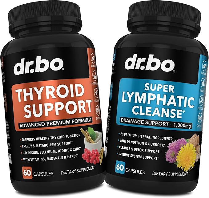 Thyroid Support &amp Lymphatic Drainage Supplements - Thyroid Supplement Complex Vitamin &amp Lymphatic Support Total Herbal Cleanse Products with Echinacea - Lymph Node Detox Cleanse System Drainag