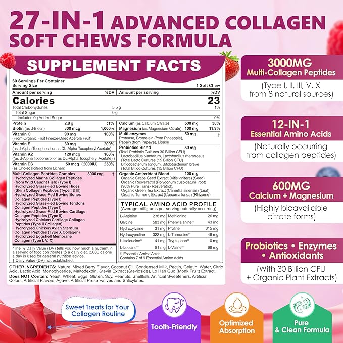 LILICARE 5HTP Gummies for Adults &amp Kids + Collagen Peptides Soft Chews 3000mg for Women &amp Men