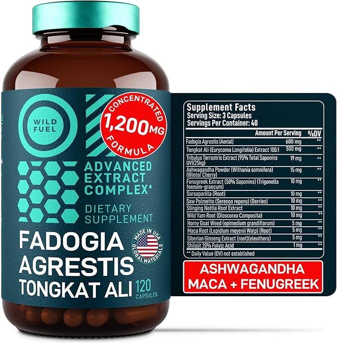 Fadogia Agrestis and Tongkat Ali Supplement - 600mg Fadogia Agrestis for Men 500mg Longjack Tongkat Ali Ashwagandha Maca Fenugreek Complex - Muscle Strength Energy Mood Support - 120 Capsules