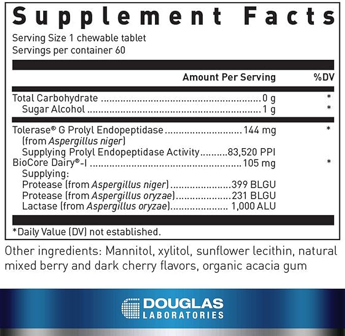 Douglas Laboratories Gluten-Dairy Ultra Enzyme | Gluten and Dairy Digestion Support | 60 Chewable Tablets