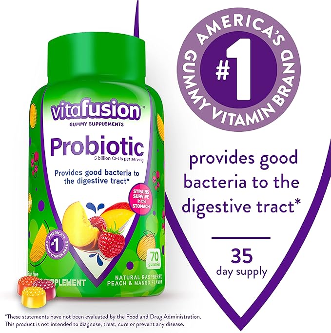 Vitafusion Probiotic Gummy Supplements Raspberry Peach and Mango Flavors &amp Omega-3 Gummy Vitamins Berry Lemonade Flavored Heart Health Vitamins(1) with Omega