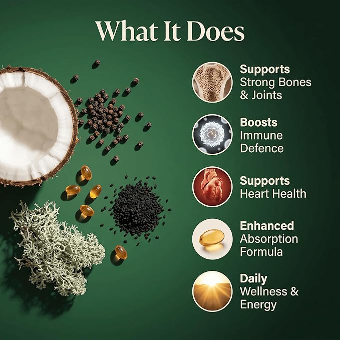 Vitamin D3 10000 IU + K2 MK-7 (500mcg) | High-Strength Vegan D3 from Lichen | Omega-3 DHA/EPA Astaxanthin Black Seed Oil &amp Algal DHA | Immune Bone Heart &amp Muscle Support | 180 Softgels