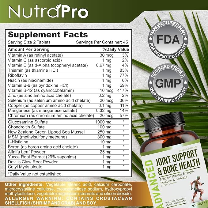 NutraPro Glucosamine Chondroitin MSM Joint Relief Supplements &amp Bone Health - for Knee &amp Joint Relief Bone Strength Joint Health Movement Flexibility Strength &amp Comfort.45 Days Servin