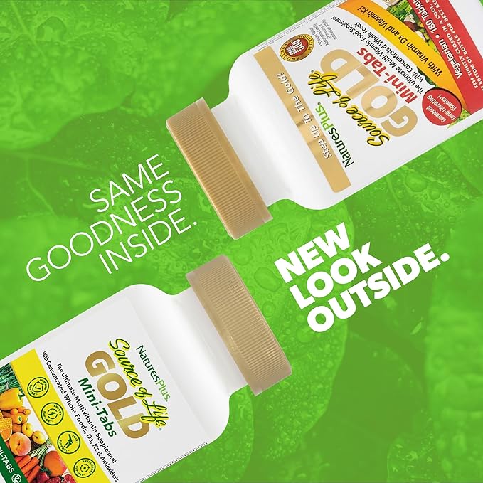 NaturesPlus Source of Life GOLD Multivitamin - 180 Mini-Tabs Pack of 2 - With Vitamins D3 B12 &amp K2 - Vegetarian &amp Gluten Free - 60 Total Servings
