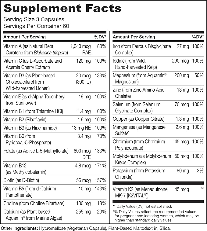 NATURELO Prenatal Multivitamin with Gentle Chelated Iron Methyl Folate Plant Calcium &amp Choline - Vegan Vegetarian - Non-GMO - Gluten Free - 180 Capsules - 4 Month Supply (Pack of 2)