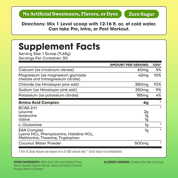 Fit&ampLean Amino Hydration Naturally Sweetened Workout Recovery Drink 6g Vegan Amino Acids Essential Amino Acids EAA BCAA Glutamine Electrolytes Citrus Lime 30 Servings