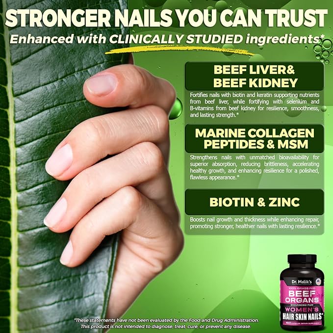 Primal Beef Organ Supplement for Women + 8 Hair Growth Vitamins Queen Blend for Hair Skin and Nails Biotin (10000mcg) Collagen Peptides Beef Liver MD Formulated 4 Beef Organs for Women 150 Caps