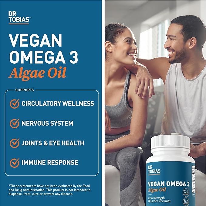 Dr. Tobias Vegan Omega 3 Algae Oil and Ashwagandha Capsules Supports Resilience Immune Health and Overall Wellness Non-GMO Vegan