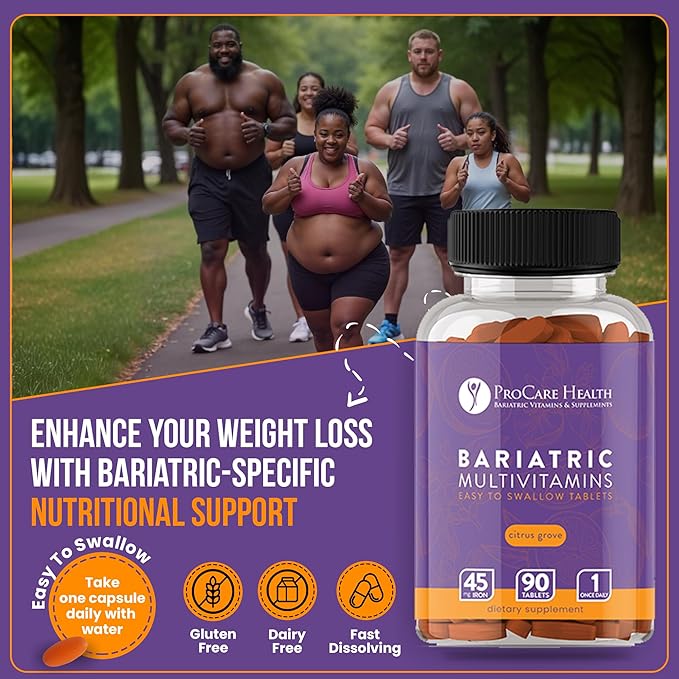 ProCare Health Bariatric Multivitamin with Iron 45mg (90 Easy to Swallow Tablets) - Post Op Bariatric Vitamins for Gastric Bypass Pills for Sleeve Patients Sustains Recovery &amp Energy (3 Month Sup