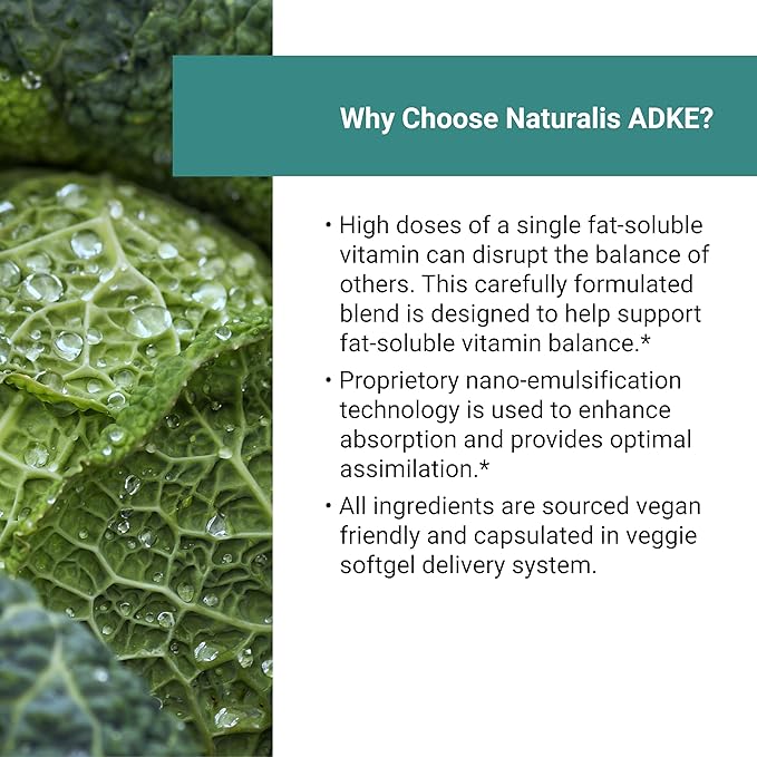 Naturalis Vegan Vitamin ADK with 50mg Tocotrienol and CoQ-10 | Nano-Emulsified in EVOO for Better Absoprtion | Non-GMO Soy Free and Vegan Society Certified | 180 Veggie Softgels (Carrageenan Free)