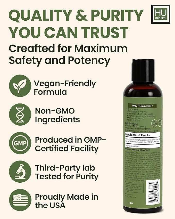 Fulvic Acid Trace Minerals Drops for Water - Raw Liquid Ionic Minerals with Humic Acid &amp Electrolytes - Energy Immune &amp Gut Support Detox - Vegan Plant-Based Concentrate - 8 oz