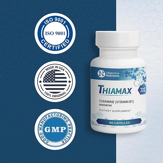 Thiamax Vitamin B1 (Thiamine TTFD) The Original No Toxic Fillers Supports Energy Metabolism High Dose Third Party Tested All Active Ingredients 100mg 60 Count
