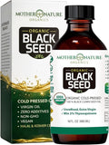Mother Nature USDA Organic Black Seed Oil – Cold Pressed Unrefined &amp Vegan Nigella Sativa High Thymoquinone (2%+) Omega 3 6 9 for Immune Joint &amp Heart Support Hair &amp Skin Non-GMO 16