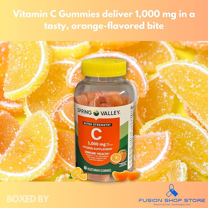 Vitamin C Ultra Strength- 1000mg Vegetarian Gummies Orange Flavor 60ct (Pack of 1) Boxed by Fusion Shop Store