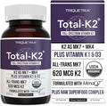 Total K2® | Vitamin K2 as MK7 &amp MK4 | Plus K1 &amp Vitamin D3 Cofactor - 620 mcg K2 per Serving - All-Trans MK7 from MenaQ7® - Full-Spectrum Vitamin K - Vegan Organic Certified (60 Capsules)